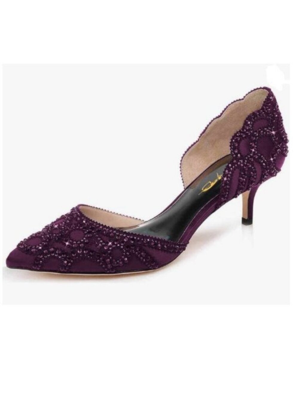 XYD Dark Purple Elegant Pointed Toe D'Orsay Kitten Heel Rhinestone Studs Pumps